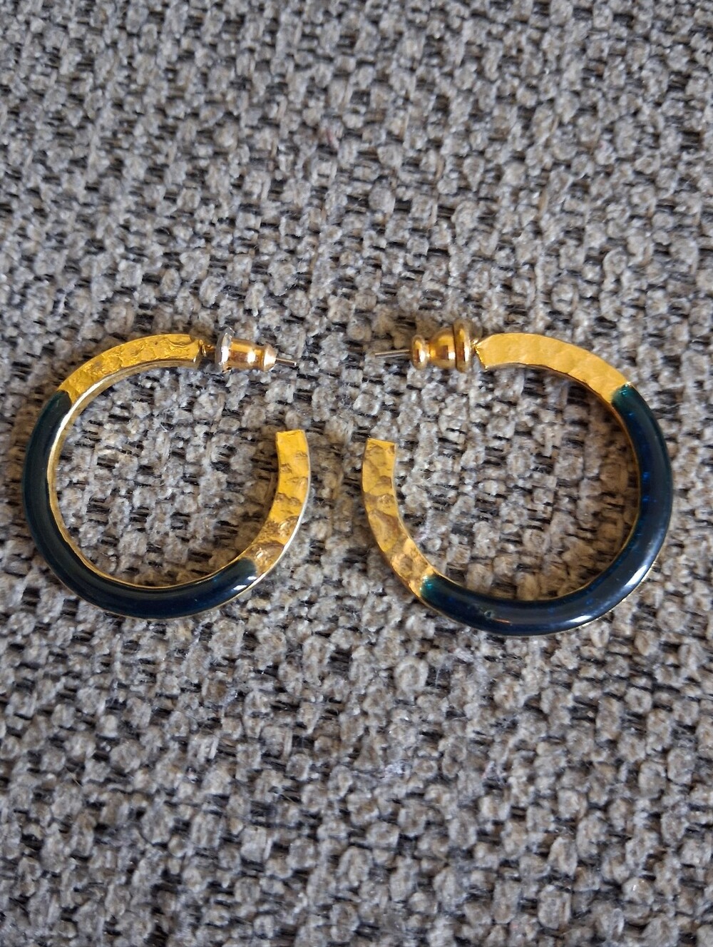 Vintage Gold and Blue Hoop Earrings - Women Jewelry